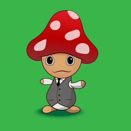 illustration of a mushroom with face wear a suitのイラスト素材