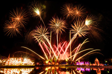 Fireworks light up the sky,New Year celebration.の写真素材