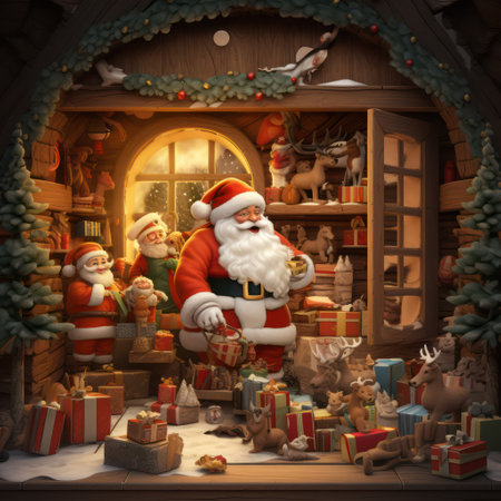 Santa Claus and gift in Chrismas day .Generative AIの素材