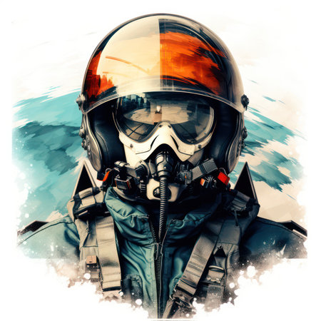 Sketch of a pilot in a helmet on a white backgroundの素材