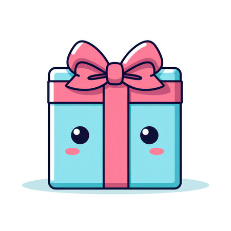 Gift box with bow. Cute cartoon character. Vector illustration.の素材