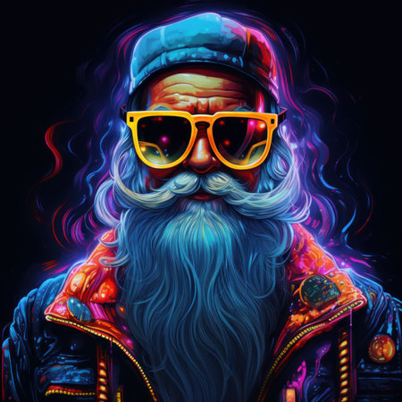 Santa Clausand neon color in Chrismas day .Generative AIの素材