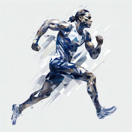 Running man. Low polygonal illustration of a male runner.の素材