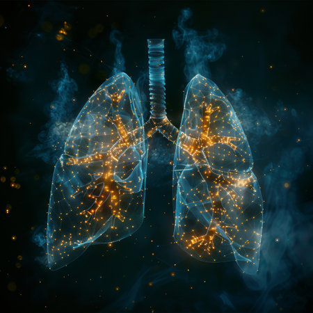 Digital illustration of human lungs in a low poly style. 3D renderingの素材