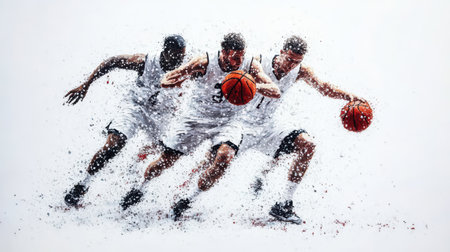 oilpaint basketball players in action dark conceptの素材
