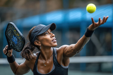 An athlete hitting a ball in a sport called pickleball.の素材