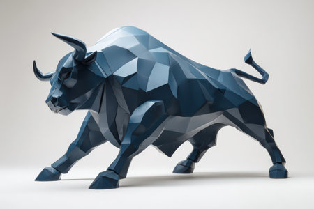 full-body ,Straight face view , a bull in a poised-to-strike position, majestic and furious expression, nordic minimalist modern sculpture styleの素材