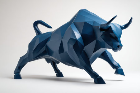 full-body ,Straight face view , a bull in a poised-to-strike position, majestic and furious expression, nordic minimalist modern sculpture styleの素材