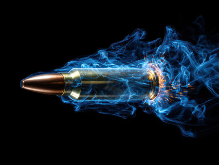 Swift Bullet Path.A dynamic image of a single bullet piercing through the airの素材