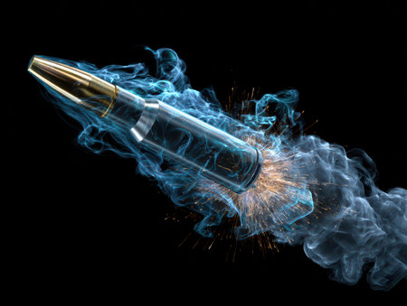 Swift Bullet Path.A dynamic image of a single bullet piercing through the airの素材