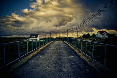 Small bridge under big cloudsの写真素材