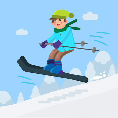 Boy skiing downhillのイラスト素材