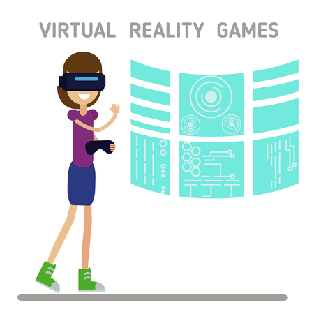 Girl experiencing VR technologyのイラスト素材