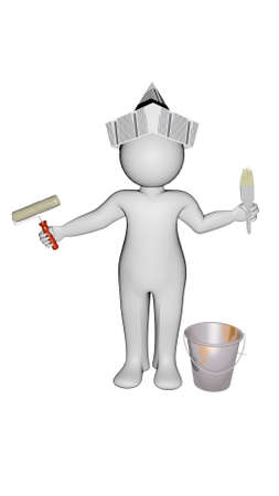 Painter with brush, roller and bucketの写真素材