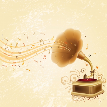 antique gramophone on rustic backgroundのイラスト素材