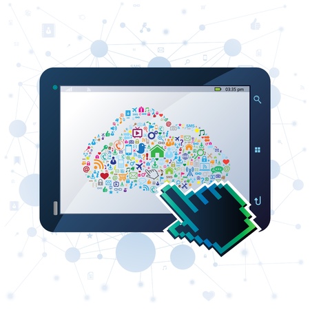 Tablet app with cloud computing conceptのイラスト素材