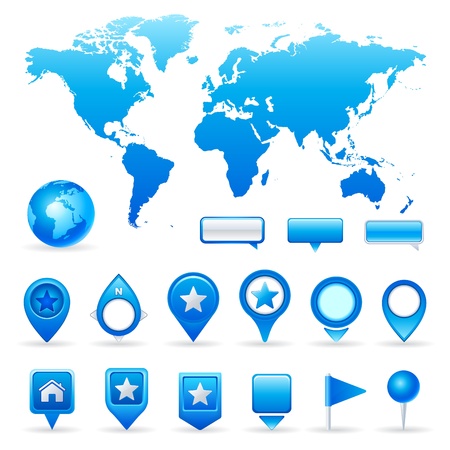 World map and navigation iconsのイラスト素材