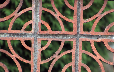 decorated wall of perforated bricksの写真素材