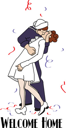 This classic scene of the soldier celebrating the end of the war with a nurse is now in stitch.  Add it to a patriotic motif for your July 4 celebration.のイラスト素材