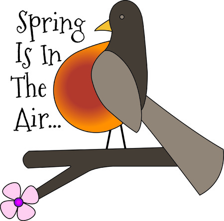 Finally Spring has arrived and our little robin friend could not be happier.  This cute bird makes for a springtime treat on pillows for your sunroom or a pretty sofa throw.のイラスト素材