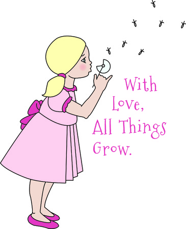 This sweet little girl reminds us of a time of carefree days and dandelion wishes.  Stitch a wish filled decoration for your latest work of stitch art.のイラスト素材
