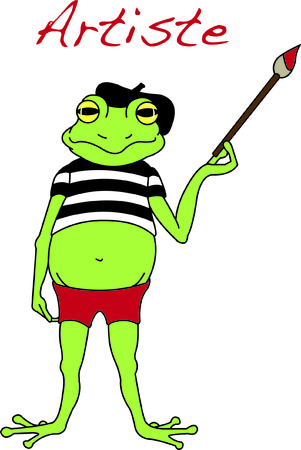 Bonjour!  Greetings from our favorite French froggie.  Add some special class to your stitching with this little frog.のイラスト素材