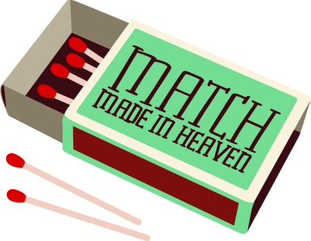 Retro style design decorates this box of wooden matches.  A cleaver take on words make it great for so many uses - "A Good Match"のイラスト素材
