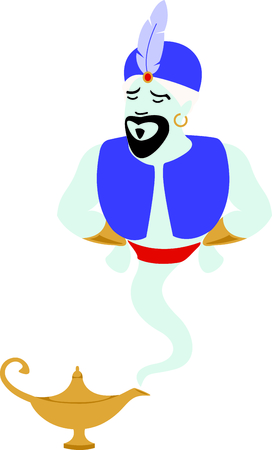 Here's Aladdin himself with his magical, wish granting lamp.  He is a lovely figure to stitch on children garments or room dcor.のイラスト素材