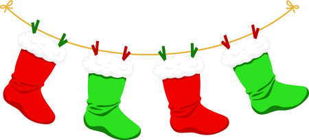 Decorate for Christmas with this string of green and red stockings.のイラスト素材
