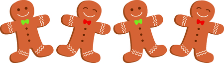 Happy gingerbread men for your holiday cooking and kitchen designs.のイラスト素材