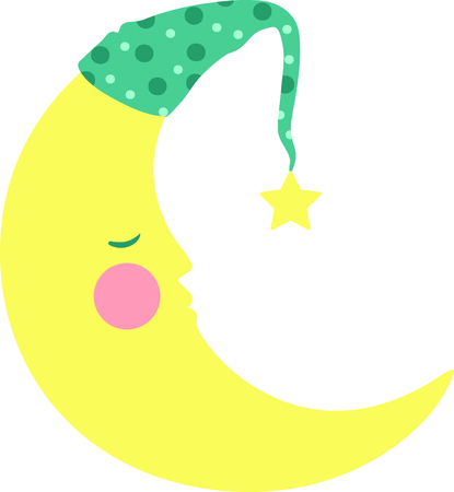 Sleepy cresent moon for baby and small child room decorating and gifts.のイラスト素材