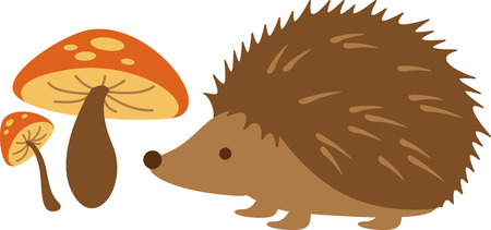 Cute little hedgehog standing by mushrooms. Perfect for a Valentine.のイラスト素材
