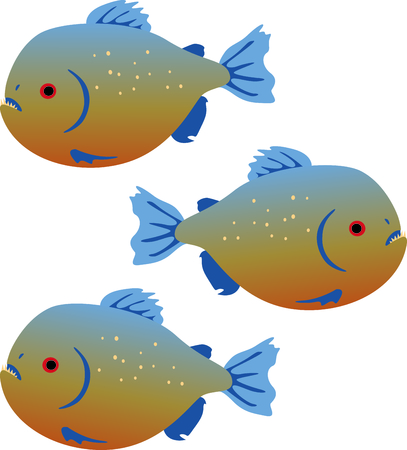 Here is the most feared fish in the Amazon!  These colorful piranha fish are a great way to decorate fisherman gear or a little boy's school gear.のイラスト素材