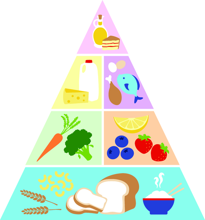 Our colorful food pyramid creates a visual reminder to serve and eat foods from each of these groups every day for good health.のイラスト素材