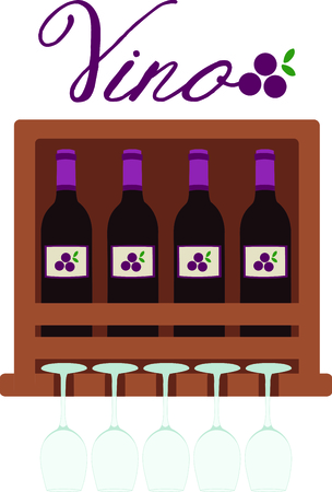 Wine bottle shelf and glass rack for a bar.のイラスト素材