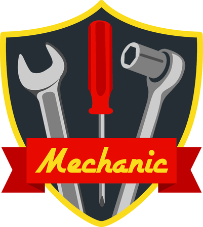 Wrench, screwdriver and socket wrench shield for mechanics and auto repair hobbyist.のイラスト素材