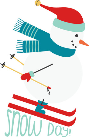 Christmas snowman zooming down the slopes and enjoying a skiing adventure!のイラスト素材