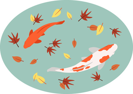 Enjoy the swimming jewels of the orient in their bright and colorful best with this design on tablecloth, kitchen linen and more.のイラスト素材