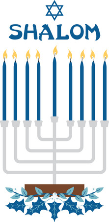 The Menorah design is beautiful and bright and fills you to the brim with holiday spirit and is perfect on gifts, table runners, kitchen linens, home decor and on all things Hanukkah!のイラスト素材