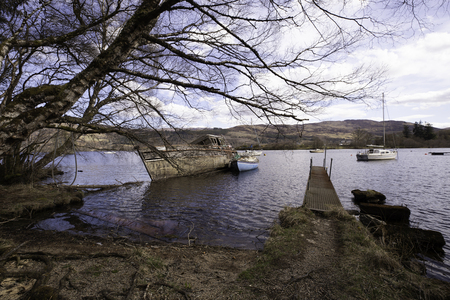 Scotland loch Boatの写真素材