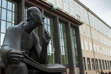 COLOGNE, GERMANY - MAY 28, 2014: Albertus Magnus Sculpture placed in front of the Principal Building of the University of Cologneのeditorial素材
