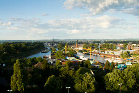 COLOGNE, GERMANY - AUGUST 25, 2012: Cologne shipyard Deutz viewed from cityÂ´s cablewayのeditorial素材