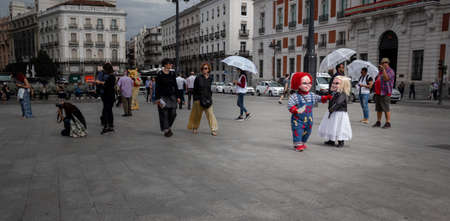 Madrid Spain. May 24, 2018. Tourists visit the capital of the country. Horror movie characters entertain passersby.のeditorial素材