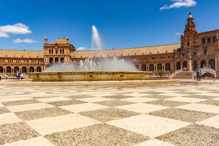 Plaza EspaÃ±a, Valencia. April 28, 2018. Sunny day in Plaza EspaÃ±a in the city of Valencia, Spain. Scenario of one of the Star Wars movies. Beautiful construction with blue and white ceramics and clay bricks.のeditorial素材