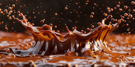 splash of chocolate on a brown background. close-up.の素材