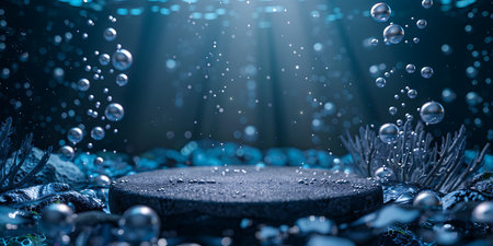 3d render of podium for product display with water drops and christmas decorationの素材