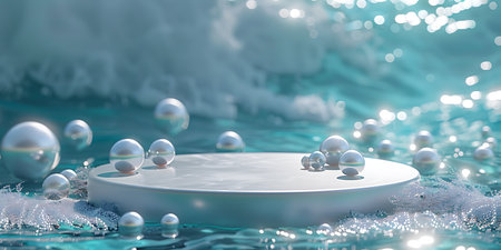 3d rendering of abstract background with white podium and crystal balls.の素材