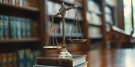 Law and justice concept. Mallet of the judge, books and scales of justice.の素材