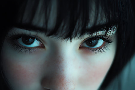 Portrait of a beautiful girl with blue eyes, close-upの素材