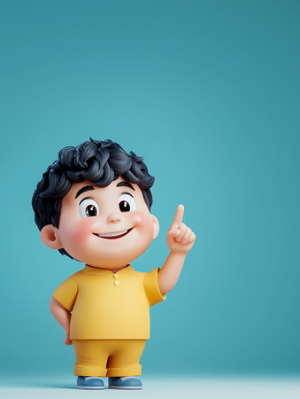 3D Render of a Cute Little Boy Pointing at Somethingの素材